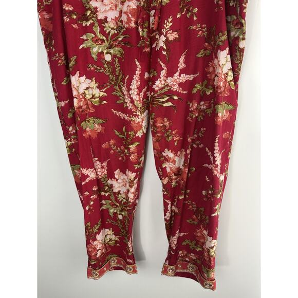 Sundance Boho Cotton Pull On Pants Floral Red Drawstring Lounge Women’s Large - Picture 4 of 10